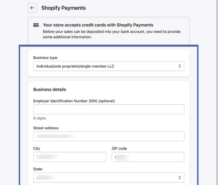 Shopify payment fields